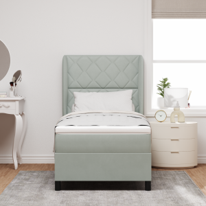 vidaXL Boxspringbed met matras fluweel lichtgrijs 90x200 cm