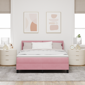 vidaXL Boxspringbed met matras fluweel roze 160x200 cm