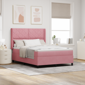 vidaXL Boxspringbed met matras fluweel roze 160x200 cm
