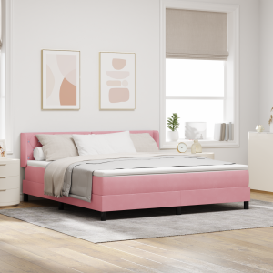 vidaXL Boxspringbed met matras fluweel roze 180x200 cm