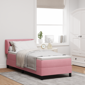 vidaXL Boxspringbed met matras fluweel roze 80x200 cm