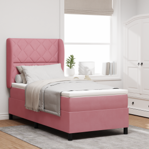 vidaXL Boxspringbed met matras fluweel roze 90x190 cm