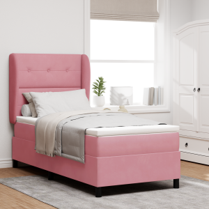 vidaXL Boxspringbed met matras fluweel roze 90x190 cm