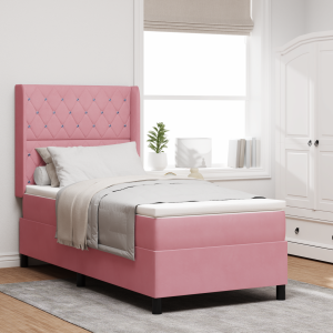 vidaXL Boxspringbed met matras fluweel roze 90x200 cm