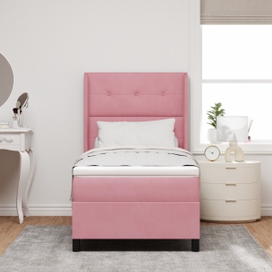 vidaXL Boxspringbed met matras fluweel roze 90x200 cm
