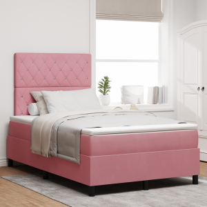 vidaXL Boxspringbed met matras fluweel roze Small Double