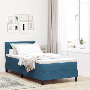 vidaXL LED Box Spring Bed met matras Donkerblauw 90 x 200 cm Fluweel
