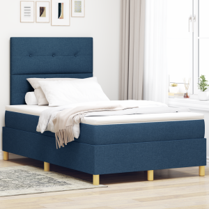 vidaXL Boxspringbed met matras stof blauw 120x200 cm