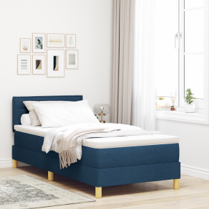 vidaXL Boxspringbed met matras stof blauw 90x200 cm