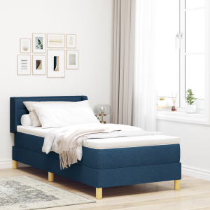 vidaXL Boxspringbed met matras stof blauw 90x200 cm