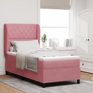 vidaXL Boxspringbed met matrass fluweel roze 90x200 cm