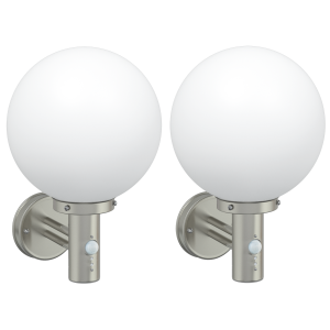 vidaXL Buitenmuurlampen met Sensor 2 stuks RVS Zilver IP44