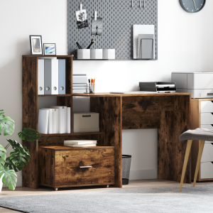 vidaXL Bureau Gerookt eiken 131,5 x 50 x 106,5 cm Bewerkt hout