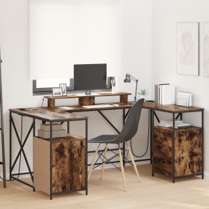 vidaXL Bureau met lade Gerookt eiken 182 x 101 x 87.5 cm Bewerkt hout