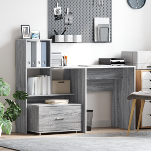 vidaXL Bureau met lade Grijs sonoma 131,5 x 50 x 106,5 cm Bewerkt hout