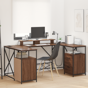 vidaXL Bureau met lade met opslag Bruin eiken 182 x 101 x 87.5 cm Bewerkt hout
