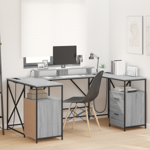 vidaXL Bureau met lade met opslag Grijs sonoma 182 x 101 x 87.5 cm Bewerkt hout