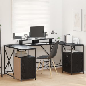vidaXL Bureau met lade met opslag Zwart eiken 182 x 101 x 87.5 cm Bewerkt hout