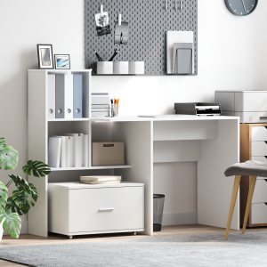 vidaXL Bureau met lade met plank met opslag Wit 131,5 x 50 x 106,5 cm Bewerkt hout