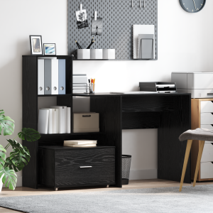 vidaXL Bureau met lade met plank Zwart eiken 131,5 x 50 x 106,5 cm Bewerkt hout