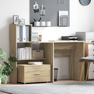 vidaXL Bureau met lade Sonoma eiken 131,5 x 50 x 106,5 cm Bewerkt hout