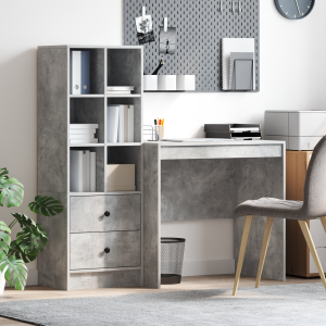 vidaXL Bureau met Opbergruimte Betongrijs Geengineerd Hout