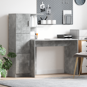 vidaXL Bureau met Opbergruimte Betongrijs Gefabriceerd Hout