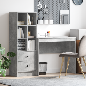 vidaXL Bureau met Opbergruimte Betongrijs Gelaagd Hout