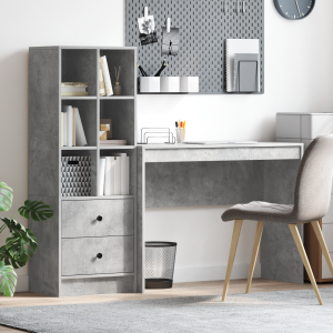 vidaXL Bureau met Opbergruimte Betonnen Grijs Geengineerd Hout