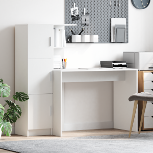 vidaXL Bureau met Opbergruimte in het Wit van Gelaagd Hout