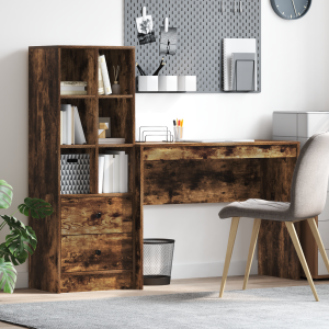 vidaXL Bureau met Opbergruimte van Rook Eiken Hout
