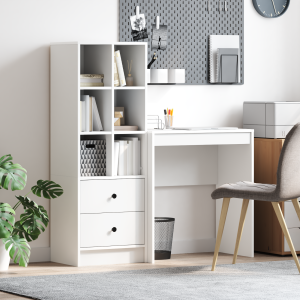 vidaXL Bureau met Opbergruimte Wit Ingenieurs Hout