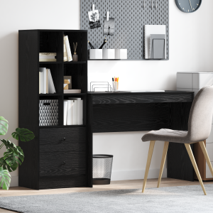 vidaXL Bureau met Opbergruimte Zwart Eiken Geperst Hout