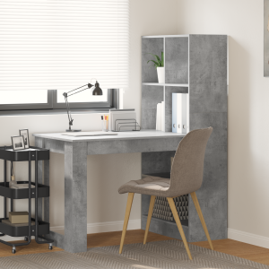vidaXL Bureau met plank met opslag Beton Grijs 122 x 67 x 145 cm
