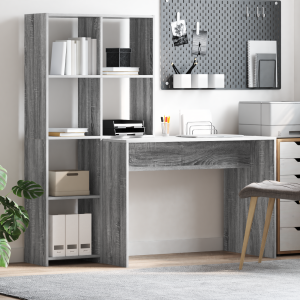 vidaXL Bureau met plank met opslag Grijs sonoma 138.5 x 55 x 143 cm Bewerkt hout