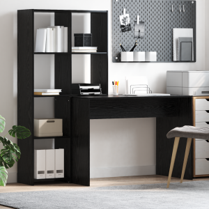 vidaXL Bureau met plank met opslag Zwart eiken 138.5 x 55 x 143 cm Bewerkt hout