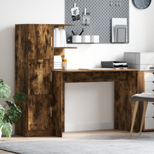 vidaXL Bureau Rook Eiken met Opbergruimte
