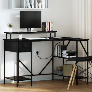 vidaXL Bureau Zwart eiken 120 x 79 x 86.5 cm Bewerkt hout