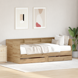 vidaXL Dagbed met Lades Artisan Eiken Bewerkt Hout 90 x 200 cm Stevig