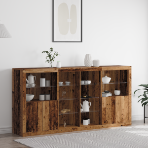 vidaXL LED Sideboard 3 pcs Oudhout 202 x 37 x 100 cm Bewerkt hout