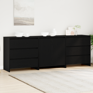 vidaXL Dressoir met lade 3 pcs Zwart 70 x 41 x 75 cm Bewerkt hout