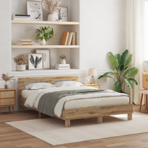 vidaXL Eiken Bedframe Handgemaakt Eiken Massief Eikenhout 140 x 190 cm