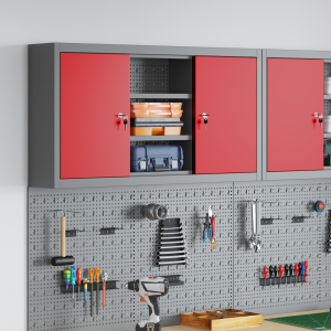 vidaXL Gereedschapskast wandmontage pegboard 100x20x55 cm staal rood