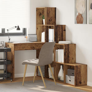 vidaXL Hoekbureau met plank met opslag Oud hout 101,5 x 149,5 x 149,5 cm