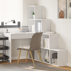 vidaXL Hoekbureau met plank met opslag Wit Standaard Samengesteld hout en MDF