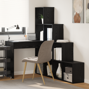 vidaXL Hoekbureau met plank met opslag Zwart eiken 101,5 x 149,5 x 149,5 cm
