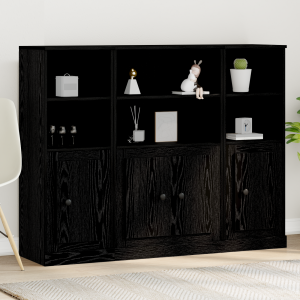 vidaXL Hoge kast Zwart Eiken 132 x 35,5 x 103,5 cm Bewerkt hout