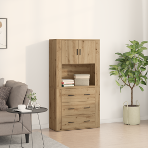 vidaXL Hoge kast met lade Artisan Eiken 80 x 33 x 150 cm Bewerkt hout