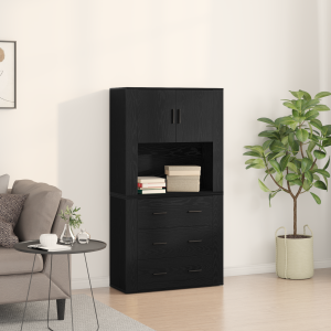 vidaXL Hoge kast 80x33x150 cm bewerkt hout zwart eikenkleurig