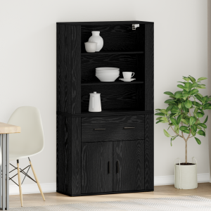 vidaXL Hoge Kast Zwart Eiken Engineered Wood